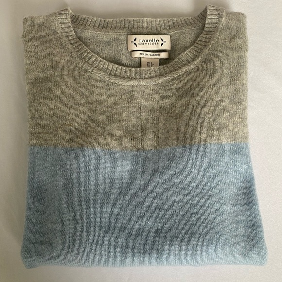 Nanette Lepore grey/blue color block sweater 100% cashmere - Picture 3 of 4